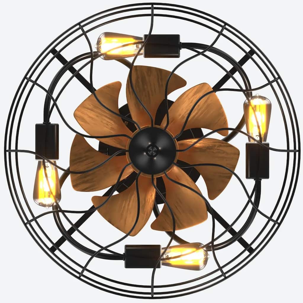 Cage Energy Efficient Reversible DC Motor Flush Mount Ceiling Fan Light with Timer Function & 6-Speed Settings