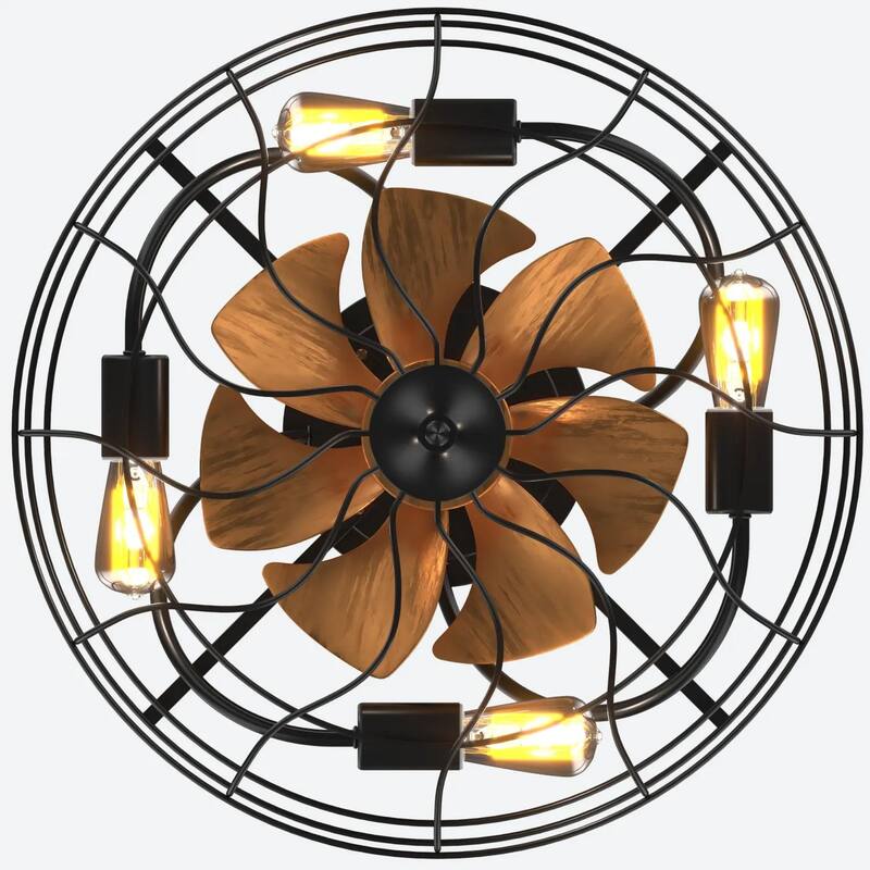 Modern Cage Ceiling Fan Light with Lighting and 6-Speed Adjustment, DC Motor for Bedroom and Lounge Area