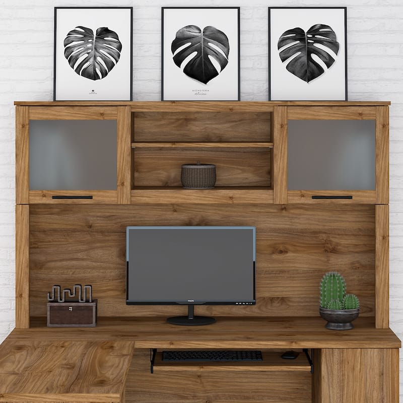 Bush Furniture Somerset Ash Gray 60W Hutch for L Shaped Desk - 59.09"L x 12.50"W x 35.69"H