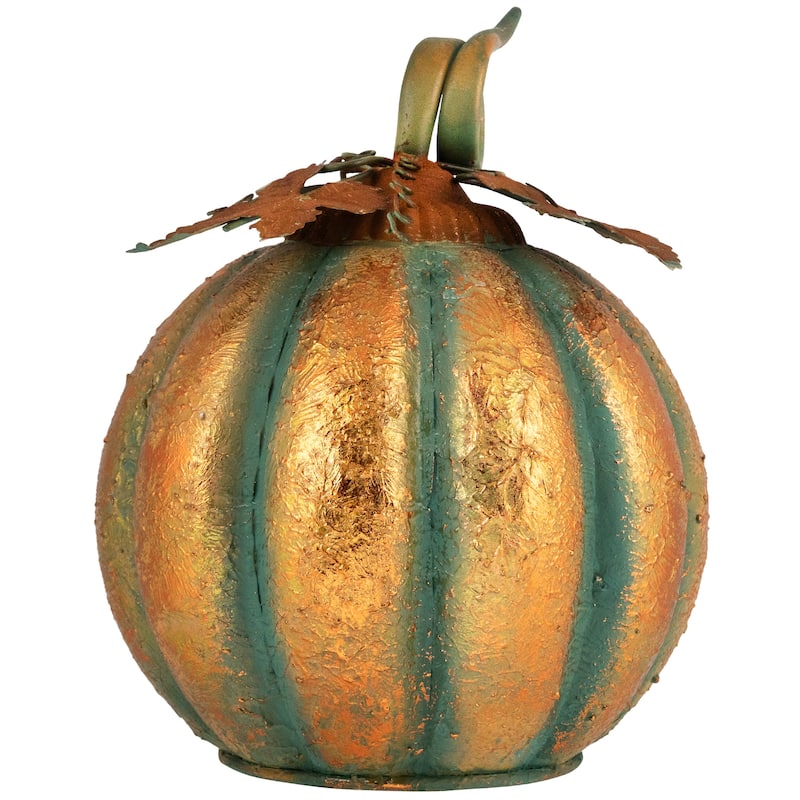 Fall Harvest Faux Copper Patina Metal Pumpkin Decoration - 13" - Bronze
