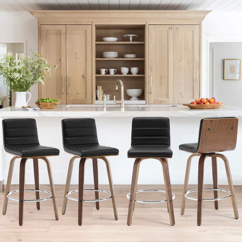 26"/29" Faux Leather Swivel Bar/Counter Stools, Set of 2/3 - Set of 4 - Black - Counter Height