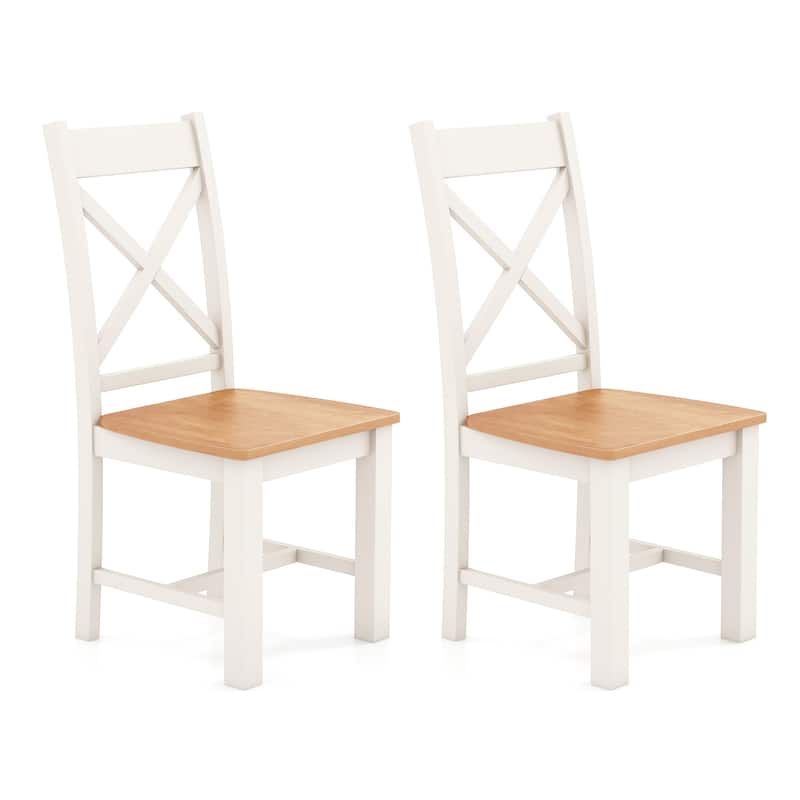 Gymax Modern Wooden Dining Chairs Set of 2 w/ High Back Rubber Wood - Cream White, Natural - Set of 2