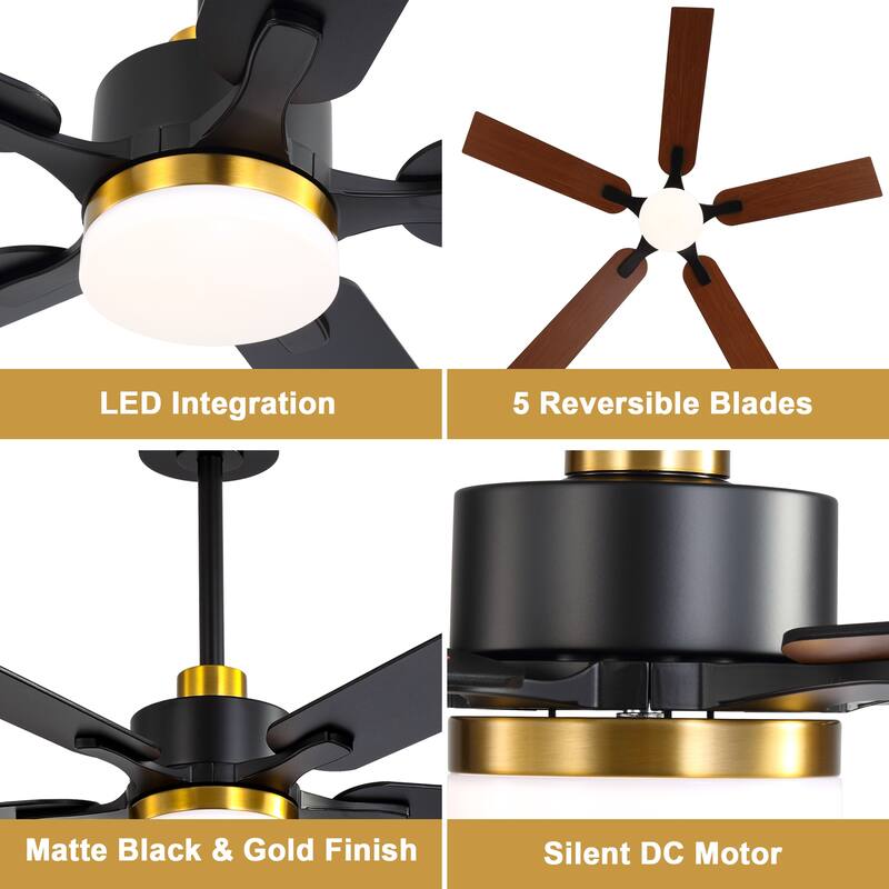 Cusp Barn 52" Modern Ceiling Fan with Light and Remote, Farmhouse Black 6 Speeds Reversible DC Motor Ceiling Fan for Bedroom