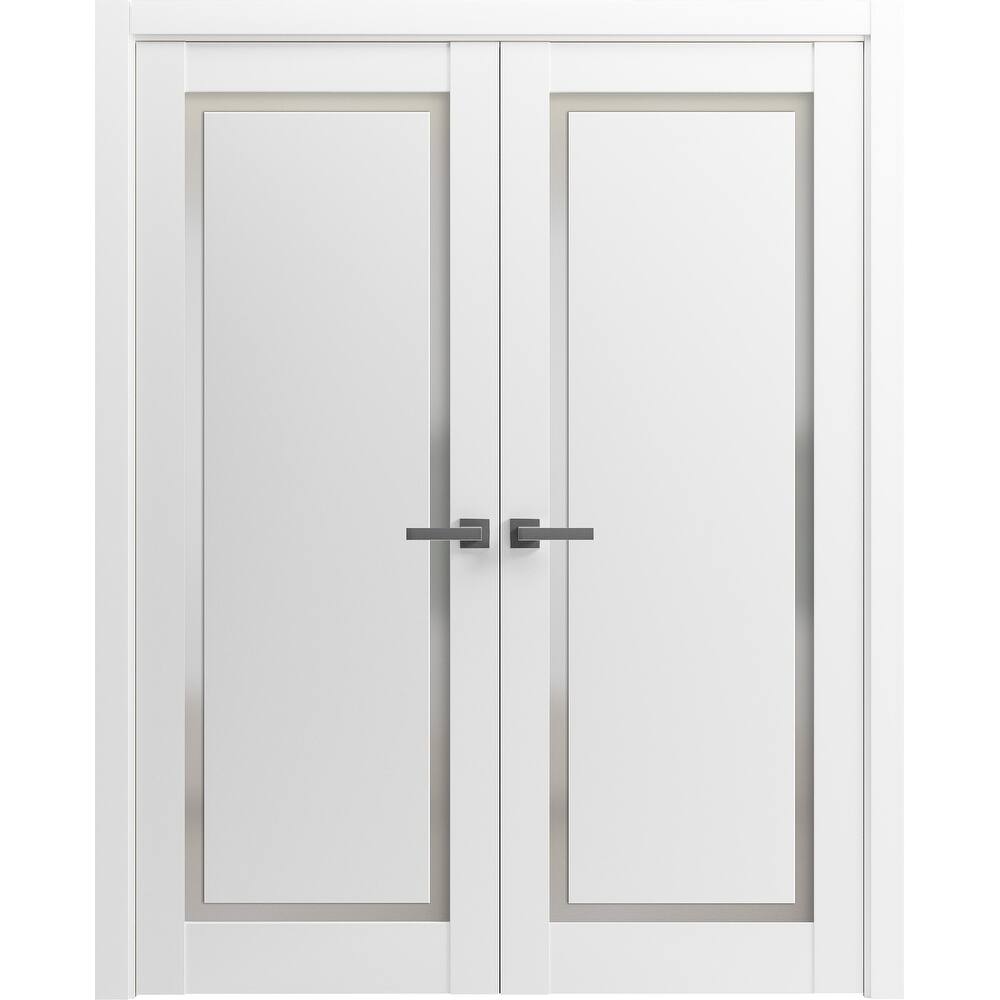 Solid French Double Doors 36 x 80 inches | Planum 0888 Painted White with Frosted Glass