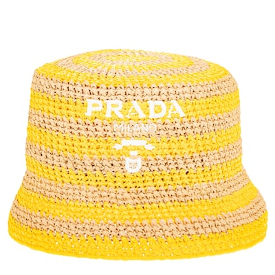 Prada Striped Raffia Bucket Hat