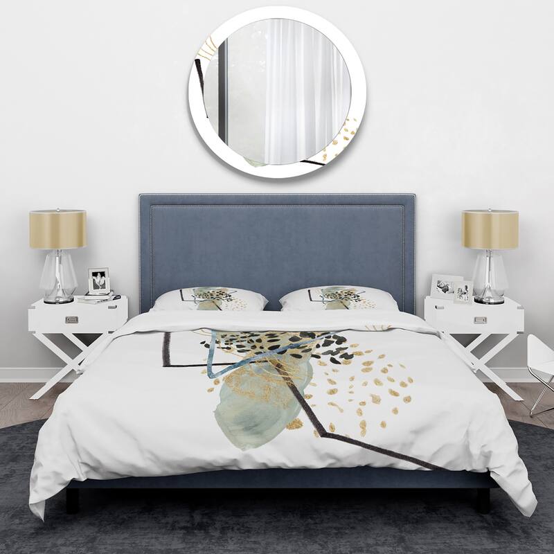 Designart 'Minimalistic Ink Mountains and Golden Polka Dots' Modern Duvet Cover Set