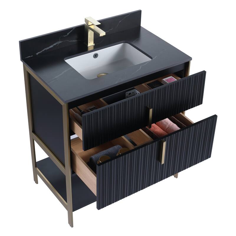 Fine Fixtures Serenity Modern Bathroom Vanity with Black Sintered Stone Top
