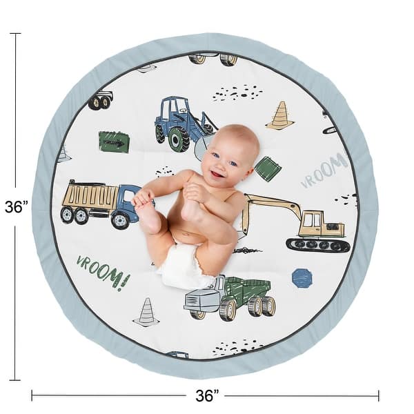 Construction Truck Collection Boy Baby Tummy Time Playmat - Grey Yellow Black Blue and Green Transportation