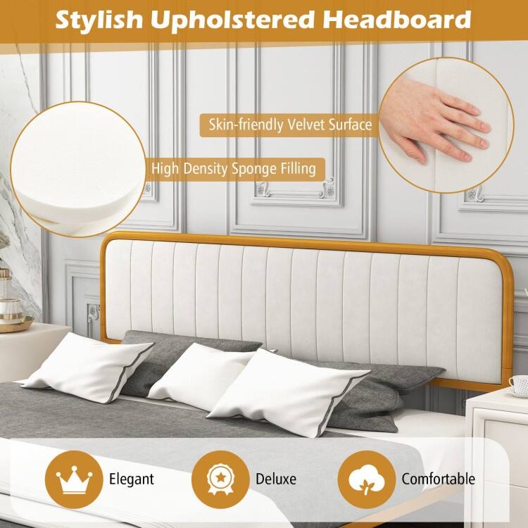 Upholstered Gold Platform Bed Frame with Velvet Headboard