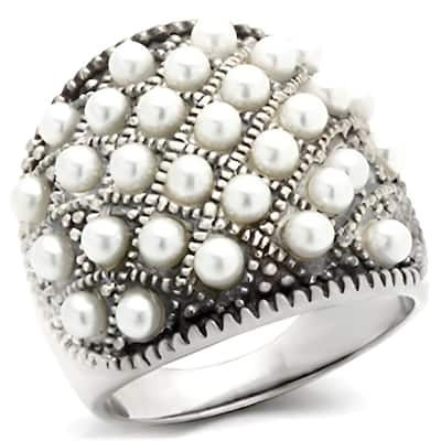 White Pearl Antique-Tone 925 Sterling Silver Ring for Women Western June Birthstone Jewelry