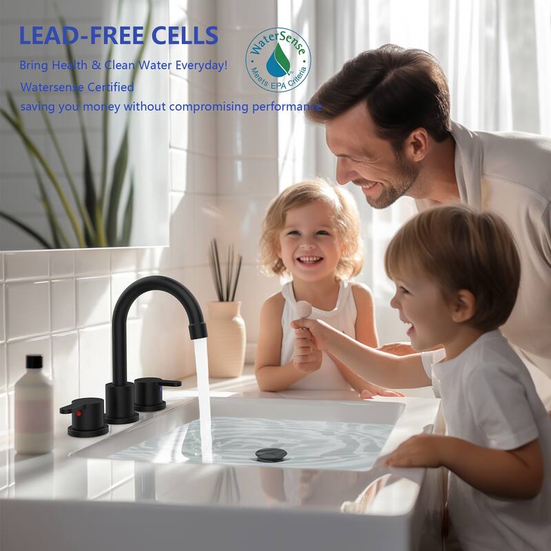 2 Handle 360° Swivel Bathroom Sink Faucet with Pop Up Drain Assembly, Aerator, Anti Fingerprint, Splash Proof, Water Saving