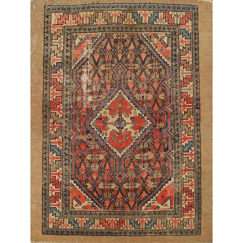 Pre-1900 Antique Vegetable Dye Serab Foyer Rug Handmade Wool Carpet - 3'3"x 3'11"