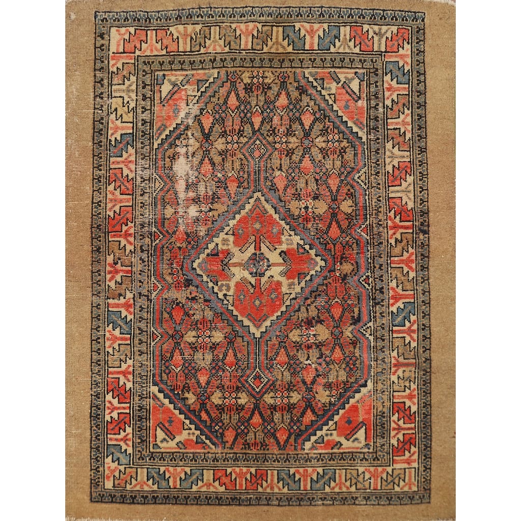 Pre-1900 Antique Vegetable Dye Serab Foyer Rug Handmade Wool Carpet - 3'3"x 3'11"