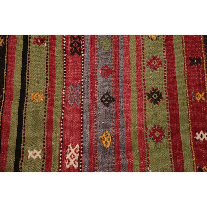 Hand Woven Oriental 100% Wool Carpet Southwestern Tribal Multi-Colored Kilim Area Rug - 9' 7'' X 5' 11''