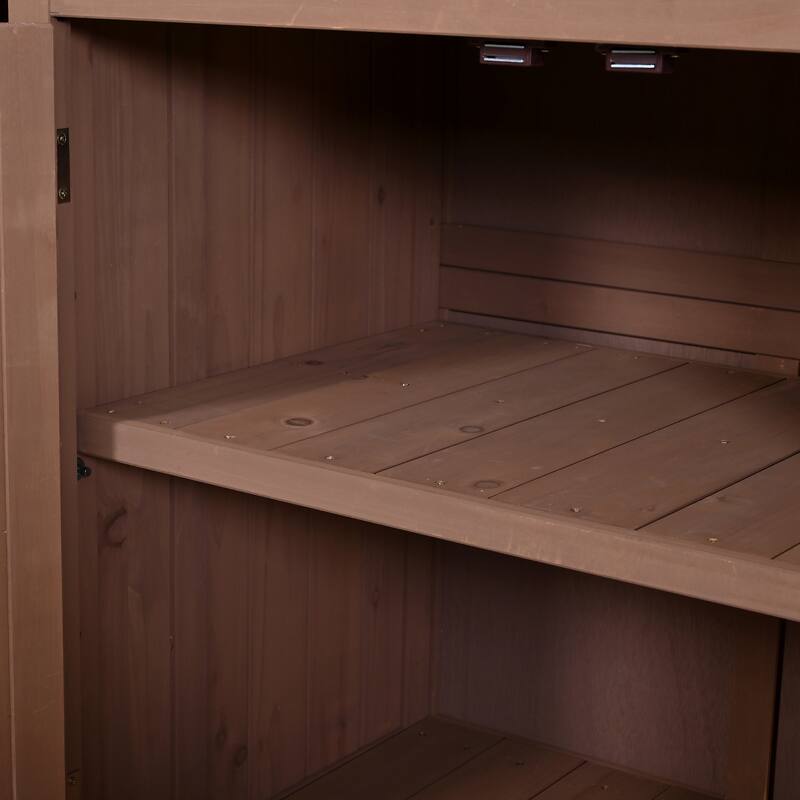 65" Solid Fir Wood Potting Bench with Hutch, Garden Workstation Table with Drawer, Spice Rack & Shelves