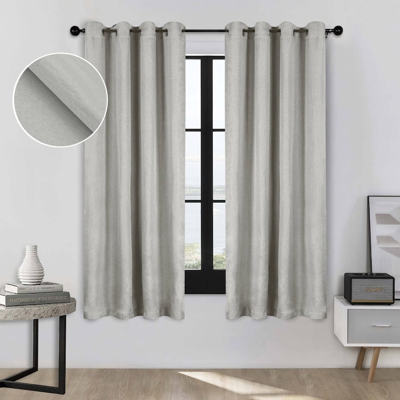 Superior Linen Washable Room Darkening Curtains, Set of 2 Panels - 52" x 63" - Marshmellow