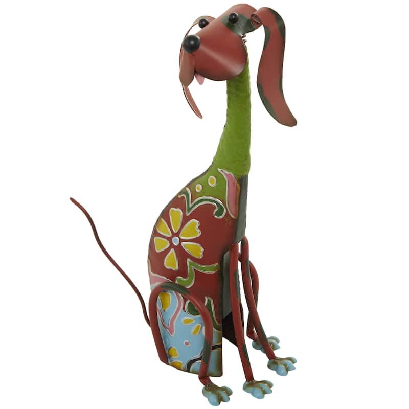 Metal Dog Indoor Outdoor Decorative Garden Sculpture with Floral Pattern - Multi Colored - Roche River Decor