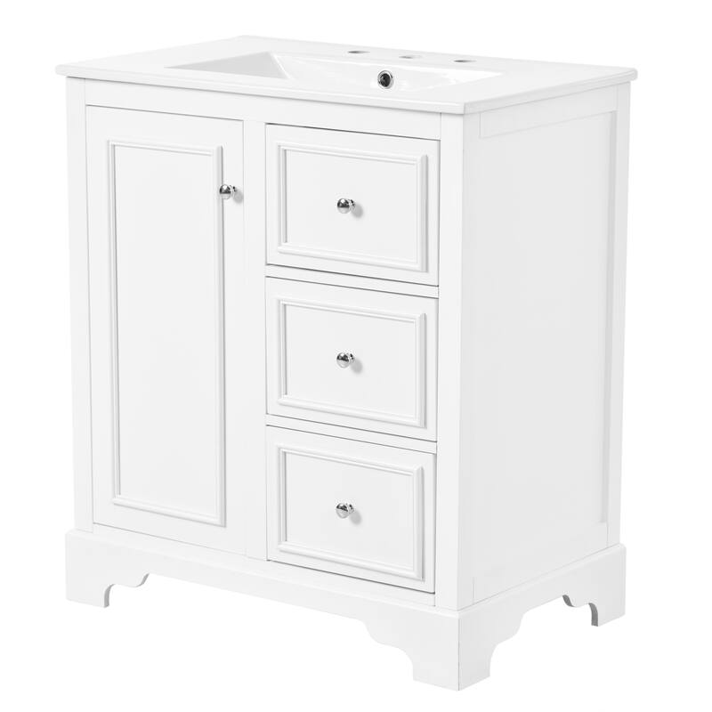 GDFStudio - Aster 30" Bathroom Vanity Cabinet with Basin, 3 Drawers & Adjustable Shelves