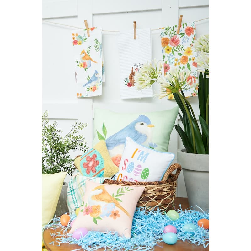 18" x 18" Green Floral Bird Woven Spring Easter Themed Accent Throw Pillow