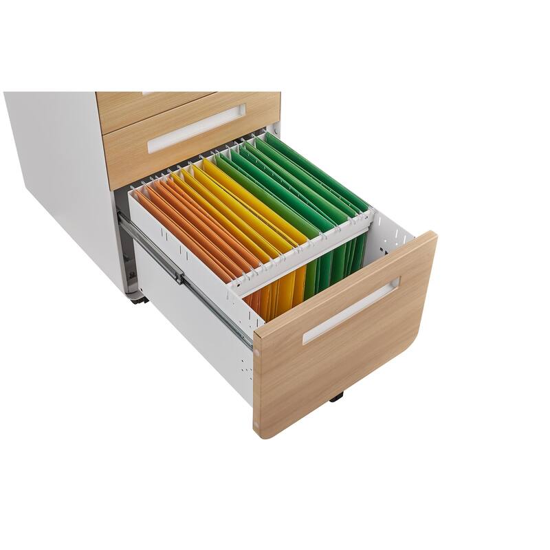 3-Drawer Locking Mobile File Cabinet with Wheels, Metal Home Office Storage Cabinet with Pencil Tray & Hanging Bars