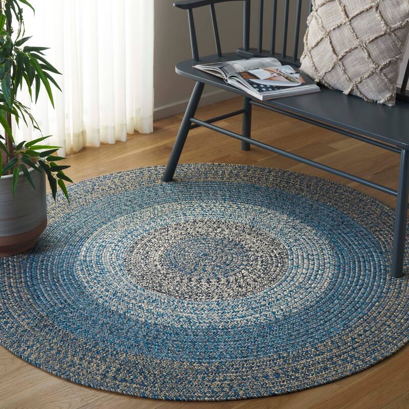 SAFAVIEH Handmade Braided Ecenur Indoor/Outdoor Machine Washable Rug - 3' Round - Navy/Blue