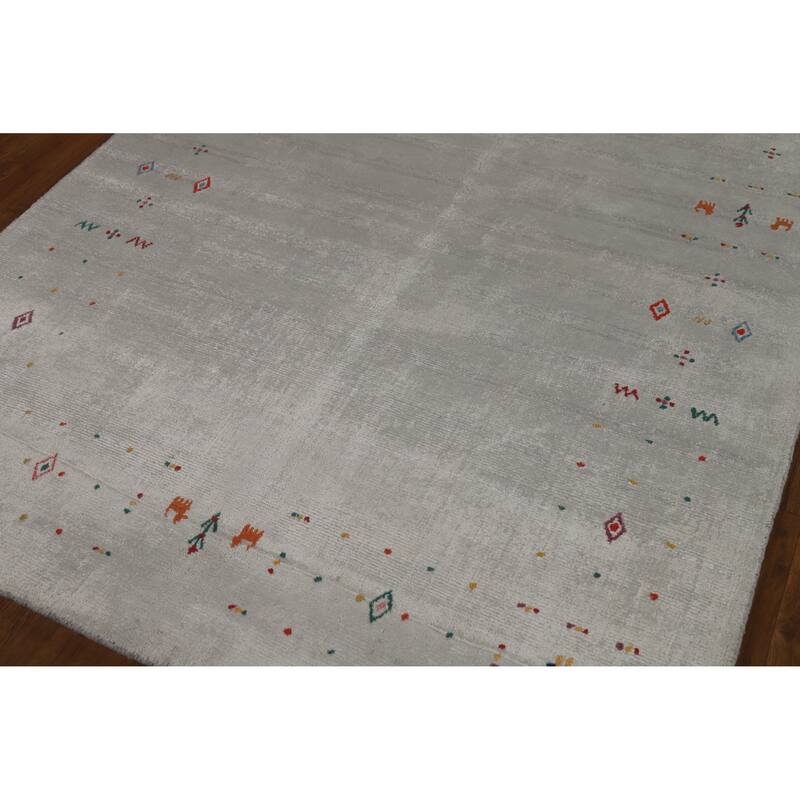 Hand Knotted Oriental 100% Wool Carpet Tribal Tribal Green Gabbeh Area Rug - 8' 1'' X 4' 10''