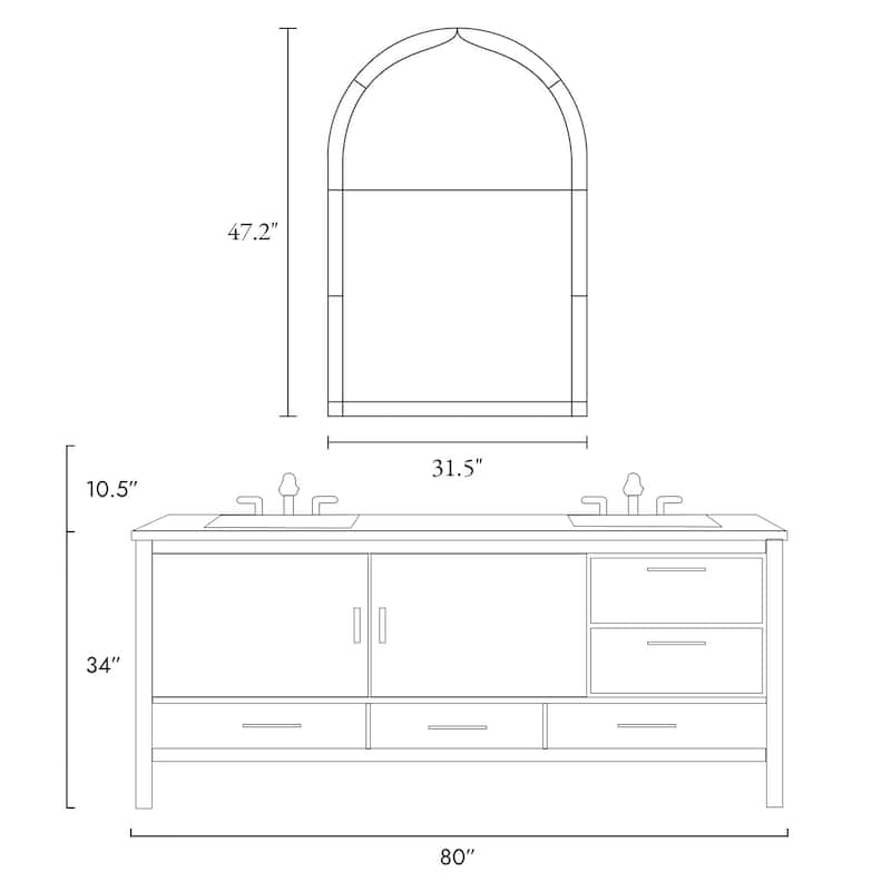 Arch Window Wall Mirror Bathroom Vanity Mirror - Black - 47.2'' H X 31.5" W x 1.1" D