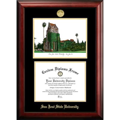 San Jose State University 11w x 8.5h Gold Embossed Diploma Frame with Campus Images Lithograph