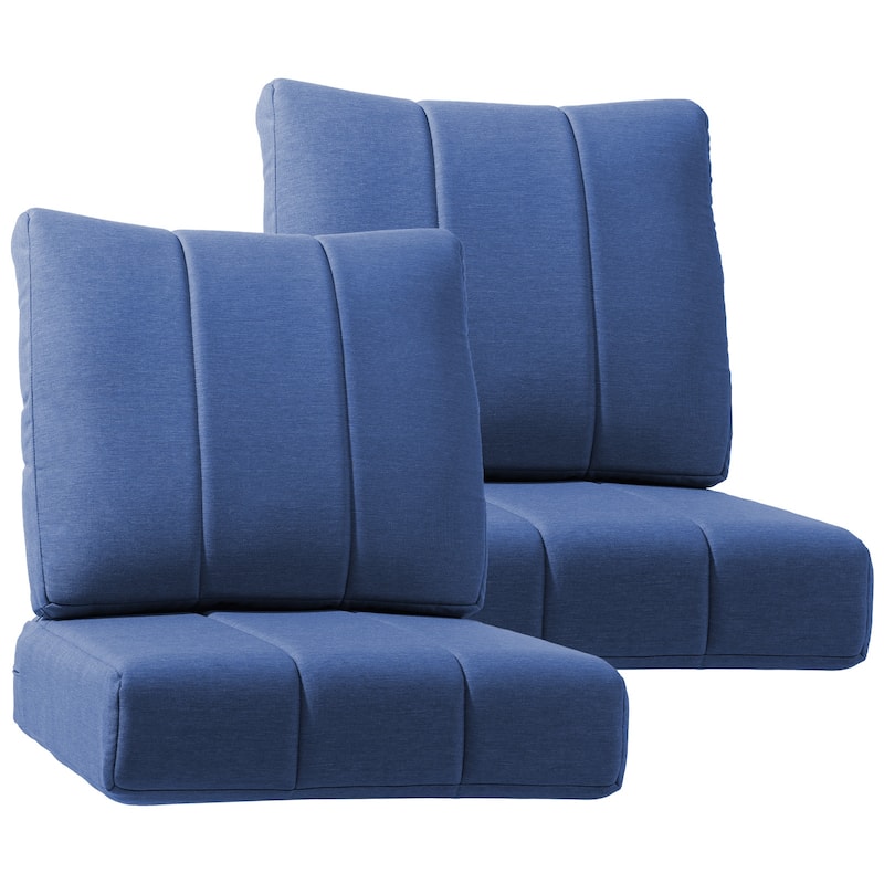 Gymojoy 24"x24"x6" Patio Thick Cushions & Pillows Set - Channel-Tufted Design Deep Seat Water & Fade Resistant Cushion Set - Blue - Two Sets