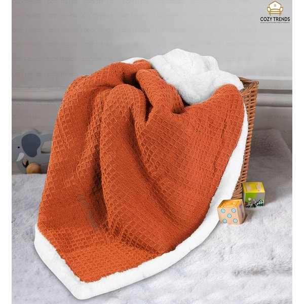 slide 2 of 22, Luxurious Cotton Unisex Baby Blanket Waffle Weave with Sherpa Backing Soft Cozy 30''x40'' Receiving Crib Stroller Nap Blanket Rust