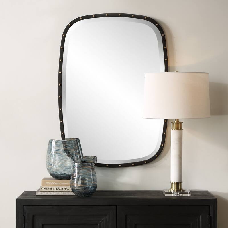 Industrial Wall Mirror - 36" - Matte Black Finish
