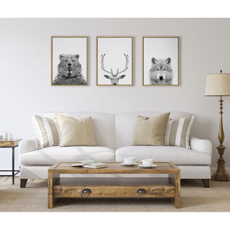 Kate and Laurel Sylvie Bear Deer and Wolf Framed Canvas by Simon Te