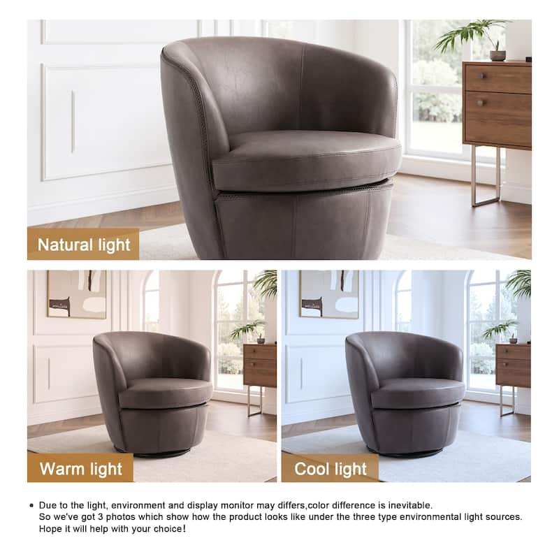 Swivel Barrel Chair For Living Room, Upholstered Faux Leather Accent Chairs