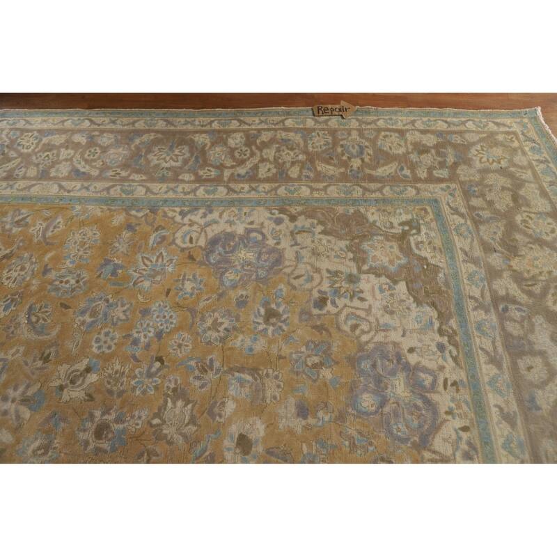 Hand Knotted Oriental 100% Wool Carpet Traditional Floral Yellow & Gold Najafabad Area Rug - 12' 10'' X 9' 3''