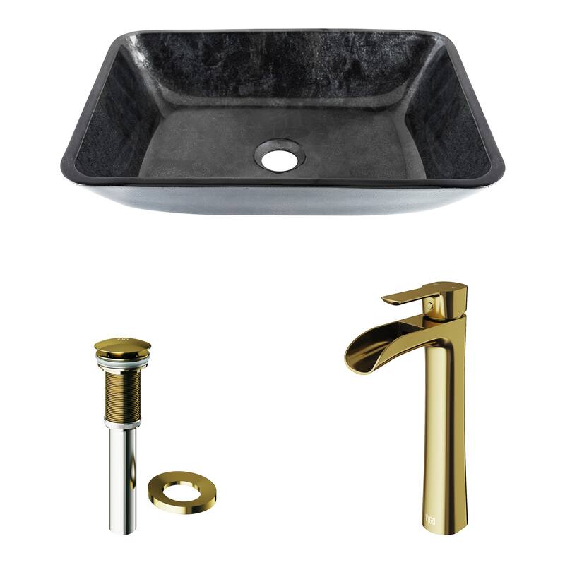Vigo Onyx 13" Vessel Bathroom Sink with 1.2 GPM Deck Mounted Bathroom - Matte Gold