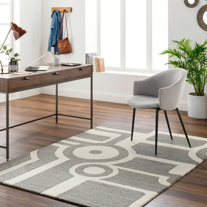 Desai Handmade Modern Wool Rug - Grey/Beige - 5' x 7' 6"