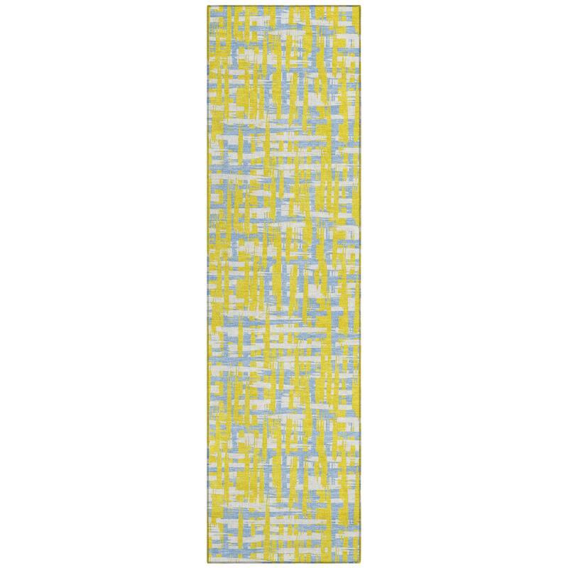 Machine Washable Indoor/ Outdoor Modern Crosshatch Chantille Rug - Yellow - 2'3" x 7'6"