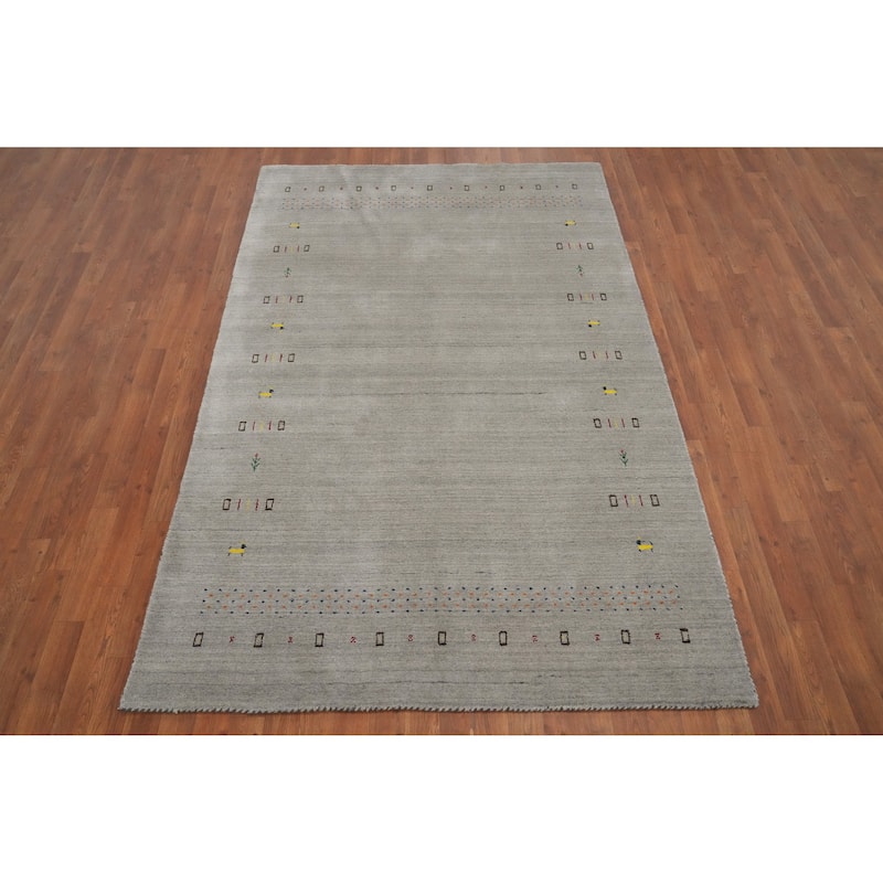 Hand Knotted Oriental 100% Wool Carpet Tribal Animal Pictorial Greys & Charcoal Gabbeh Area Rug - 7' 9'' X 5' 0''