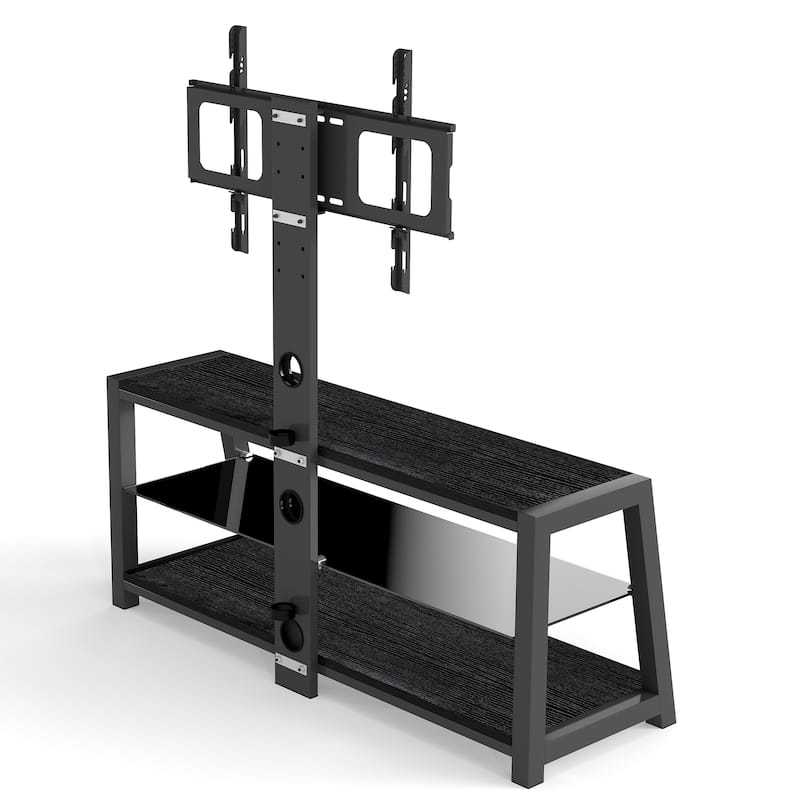 Swivel TV Stand with Glass Shelves, Entertainment Center Media Console with Adjustable Height & Charging Station
