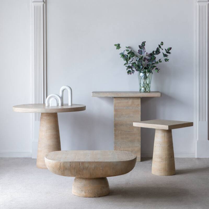 36x24x15" Cement Oval Coffee Table with rounded pedestal base