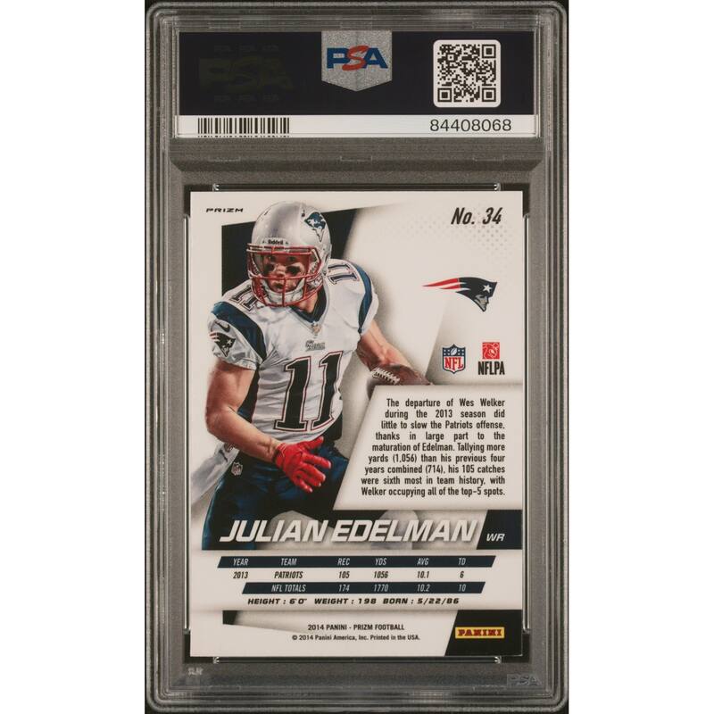 Julian Edelman 2014 Panini Red White Blue Prizm Signed Card #34 Auto PSA 10 8068 - 8'6" x 11'6"