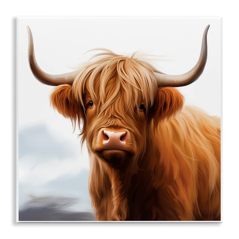 Stupell Long Horn Highland Cow Portrait Wall Plaque Art Design By Heidi Kuntz - 12 x 12