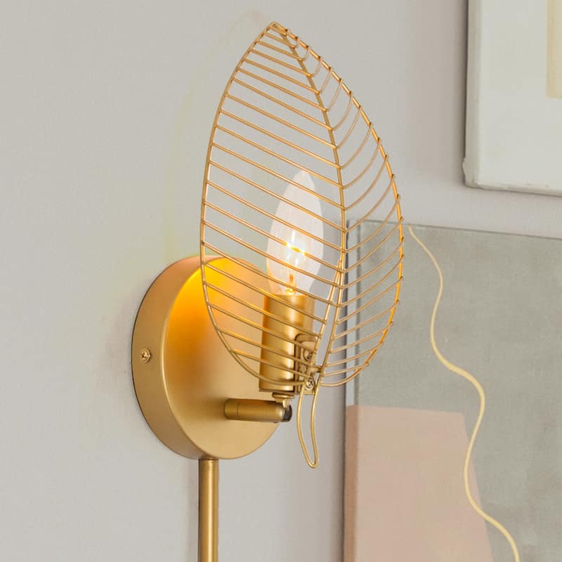 Jaida River of Goods Brushed Gold Metal Leaf Dome Shade Wall Sconce - 6" x 11.25" x 28.75"