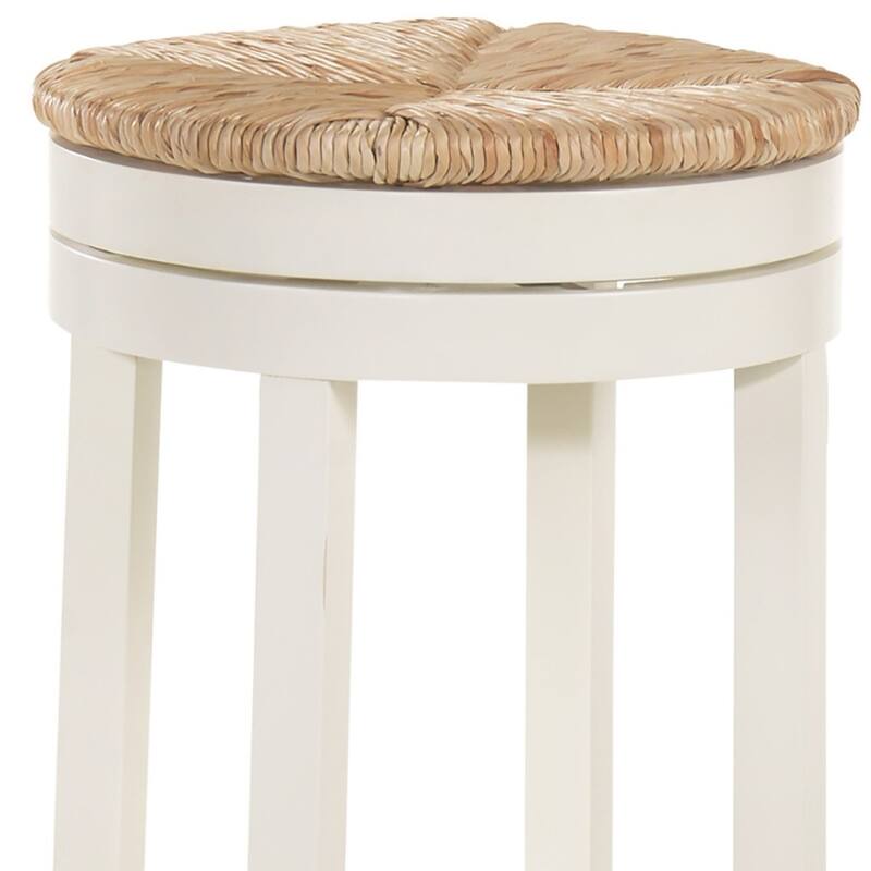 24" Natural And Antiqued White Solid Wood Swivel Backless Counter Height Bar Chair