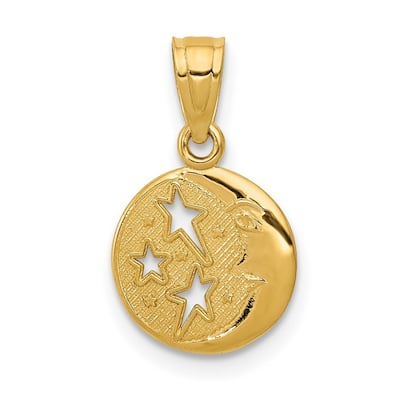 Curata 14k Yellow Gold 18" Moon with Three Stars Pendant Necklace - 20x13mm
