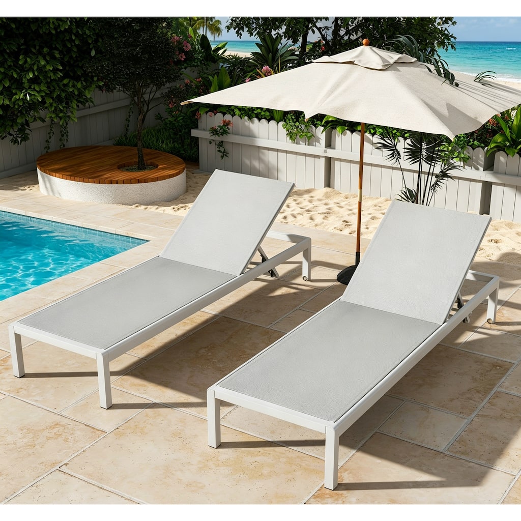 Christopher Knight Home Lucas Outdoor Aluminum Adjustable Chaise Lounge with Wheels，All Weather Use(Set of 2)