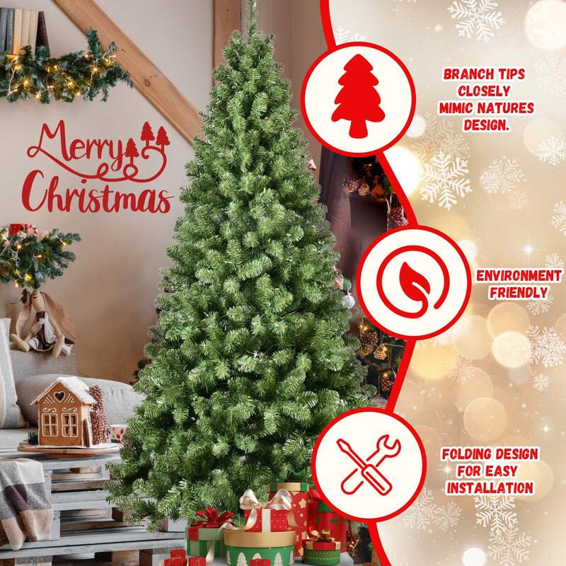 Pre-Lit PVC Christmas Tree - UL Lights, Auto-Unfold Memory Wire, Easy Assembly, Metal Stand - Green