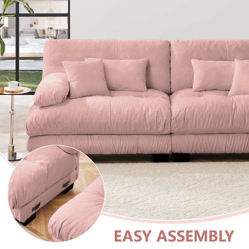 Rossetta 3-Seater Stylish Design Chenille Modular Sectional Sofa with Round Bolster Armrests
