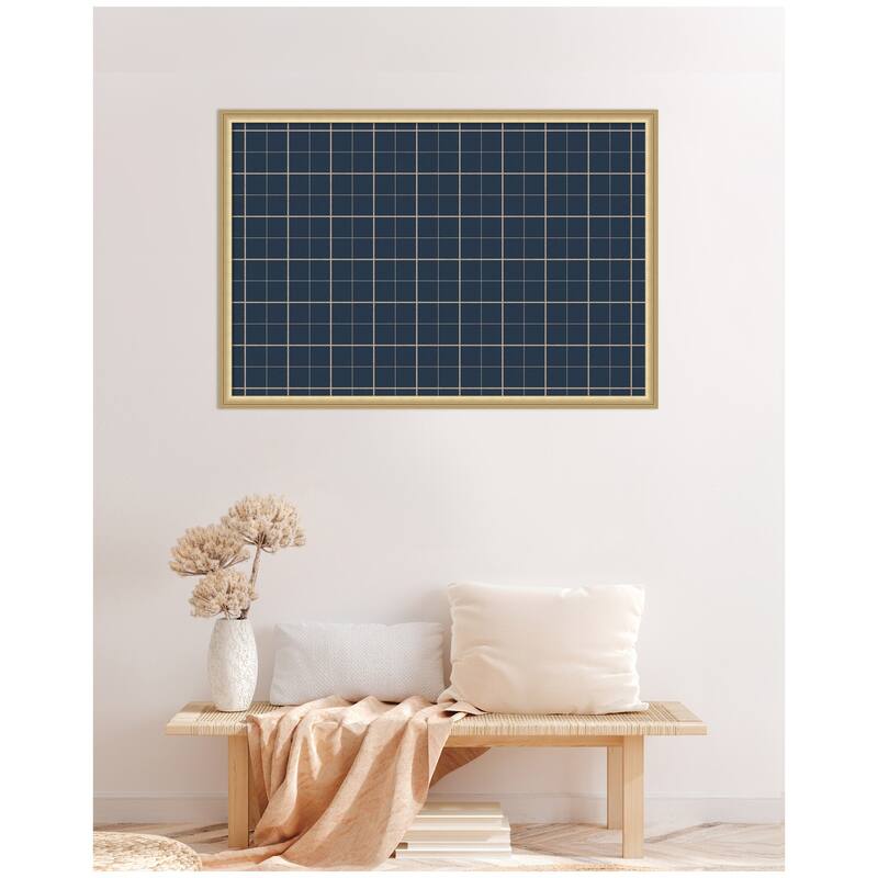 Kate and Laurel Framed Fabric Pinboard Navy Blue Plaid Wall Organization