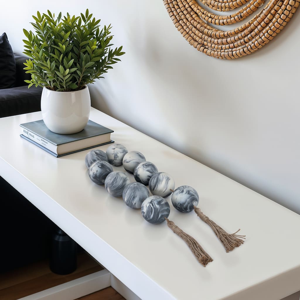 Resin Decorative Bead Sculpture Marbled Finish Contemporary - 3" Black - 49" x 3" x 3"